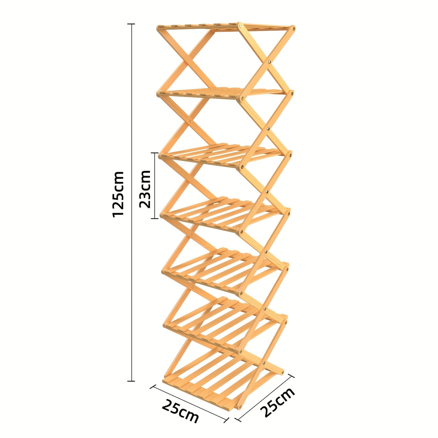 Schoenenkast – Schoenenrek – Schoenenopberger – Schoenenrekje – Hal Organizer – 7 Lagen – Opvouwbaar – Bamboe & Kunstboard – Smal & Vrijstaand – 25x25x125 cm