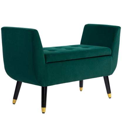 Sofa Bench – Schoenenbank – Opbergbank – Halbank – Zitbank – Met Opbergruimte – Fluweelachtig Polyester – Stevige Rubberhouten Poten – 107 x 42 x 65 cm – Diepgroen