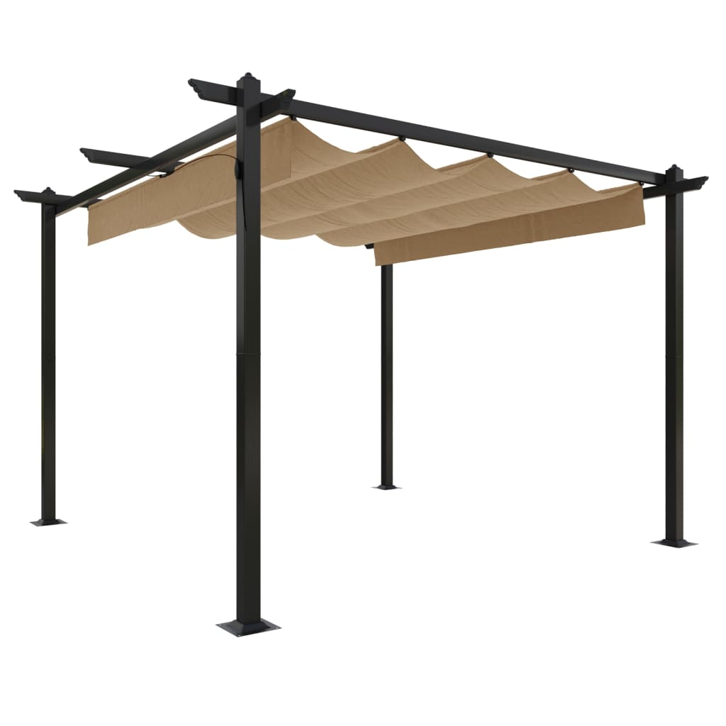 Tuinprieel – Tuinscherm – Prieel – Pergola – Tuinoverkapping – Uitschuifbaar Dak – Gepoedercoat Staal – 3x3m – Taupe