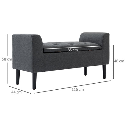 Opbergbank – Zitbank – Opslagbank – Banken – Poef – Linnen Bekleding – Houten Poten – 130 kg Draagvermogen – 116x44x58 cm – Donkergrijs