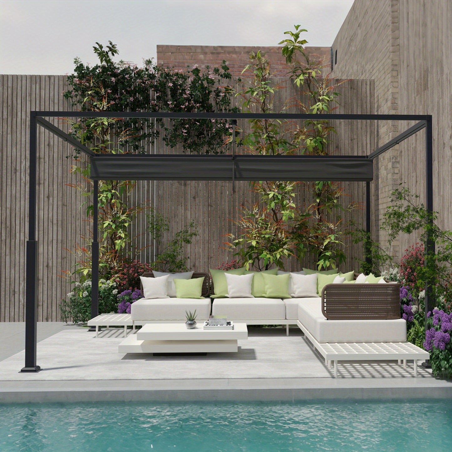 Pergola – Tuinoverkapping – Prieel – Zonnescherm – Tuinpaviljoen – 3x3 Meter – Schuifbaar Dak – Stalen Frame