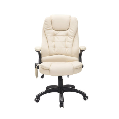 HOMCOM Massage Office Executive Chair with 6-Zone Massage & Heating, Ergonomic High Back Recliner with Adjustable Headrest, Lumbar Support, Height Adjustment, 360° Swivel & Sturdy Metal Base - Beige PU Leather for Home Offic