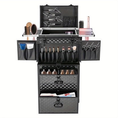 Make-up Koffer – Make-up Trolley – Cosmetica Organizer – Make-up Case – Make-up Trolley Op Wielen – 4 Lagen Indeling – Duurzaam Aluminium Zwart