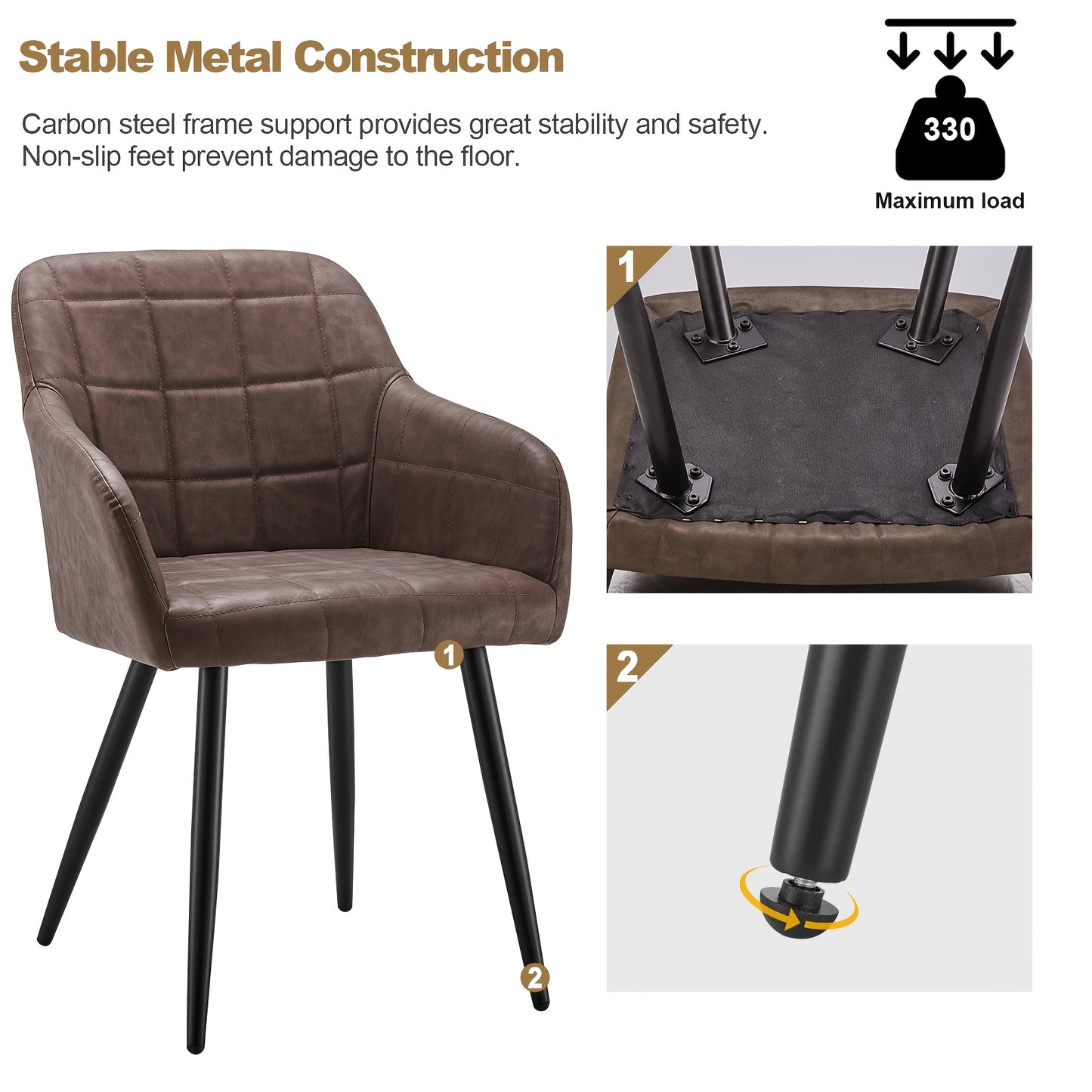 Eetkamerstoel – Stoel – Kuipstoel – Fauteuil – Keukenstoel – Donkergrijs Kunstleer – Memory Foam Zitting – Metalen Poten