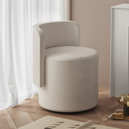 Dressoirstoel – Draaikruk – Make-up Stoel – Bureaustoel – Fauteuil – 360° Draaibaar – Zacht Kussen – Compact Rond Design – Beige Grijs – Met Rugleuning en Voetensteun
