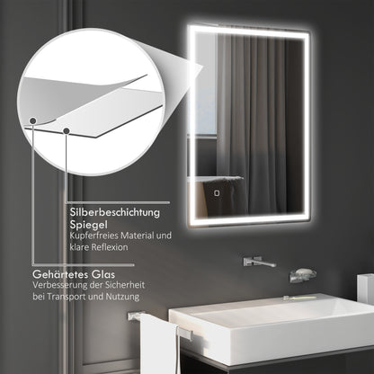 LED Badkamerspiegel – Spiegel, Wandspiegel, Make-up Spiegel, Badkamermeubel Spiegel – Variant Wit – Touchschakelaar – Anti-Dampfunctie – 60 x 80 x 4 cm