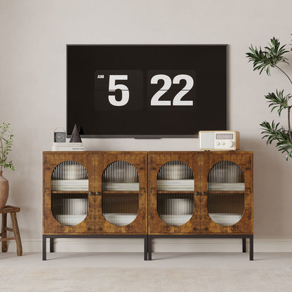 Buffetkast – Dressoir – Opbergkast – Kast – Sideboard – Retro Kleur – Verstelbare Planken – Hout en Rattan – 80x40x82 cm