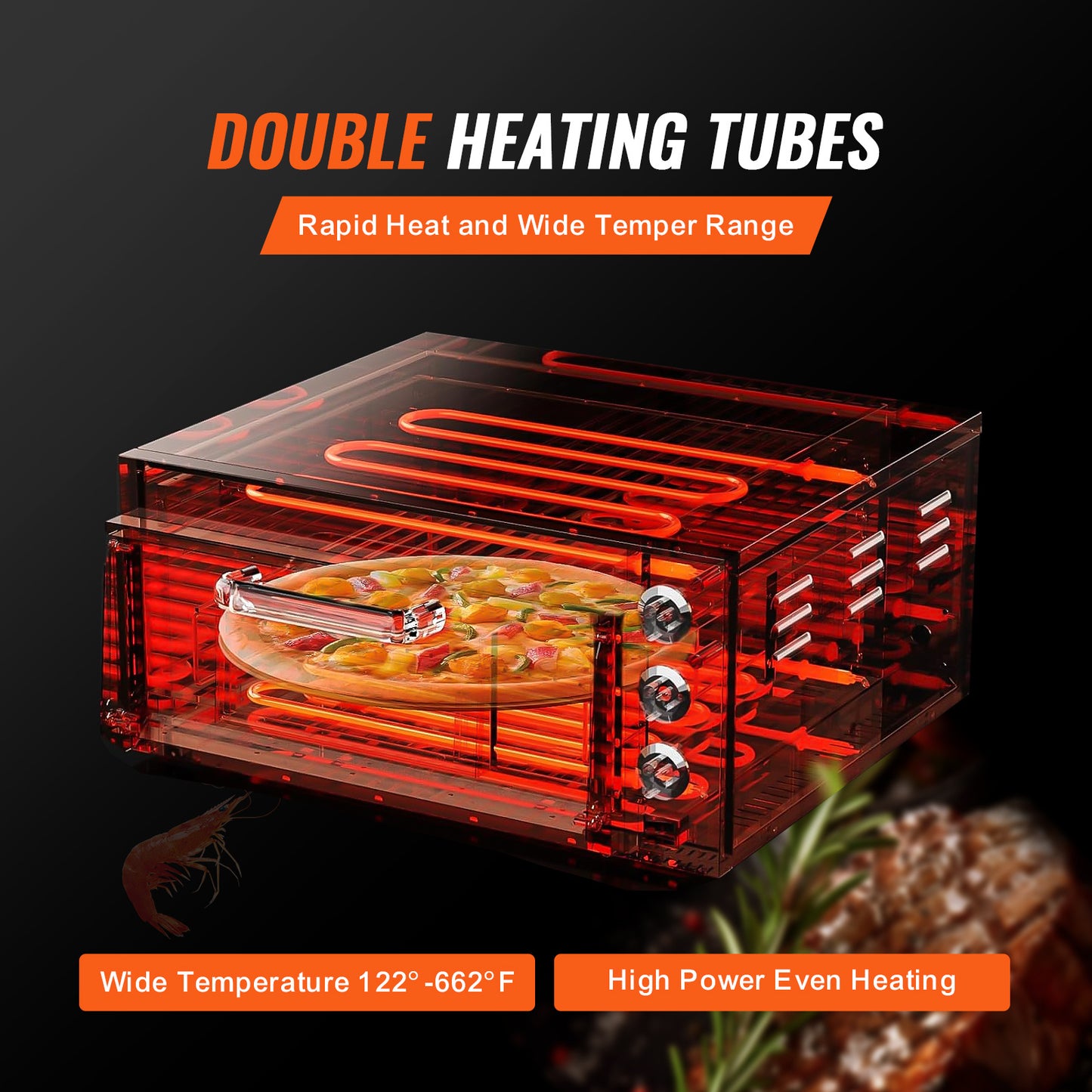 Elektrische Pizzaoven – Pizzaoven Oven Fornuis Bakoven – Pizzafornuis Keukenoven – RVS 40,6 cm – 360° Warmtecirculatie – Instelbare Temperatuur 50-350°C