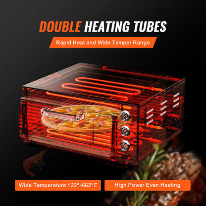 Elektrische Pizzaoven – Pizzaoven Oven Fornuis Bakoven – Pizzafornuis Keukenoven – RVS 40,6 cm – 360° Warmtecirculatie – Instelbare Temperatuur 50-350°C