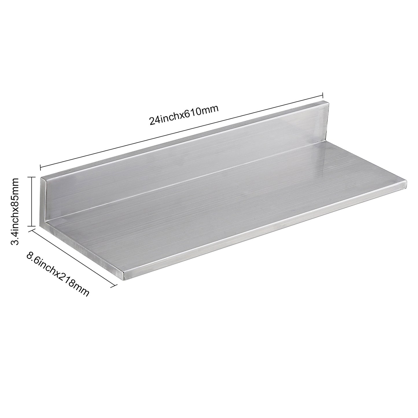 RVS Muurplank – Wandplank – Zwevende Plank – Opbergplank – Keukenplank – Roestvrij Staal – Met Achterwand – 62x22 cm – Draagvermogen 20 kg