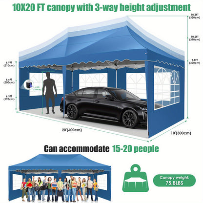 3.05x 6.1meter Canopy with Side Walls, Pop-up Tent, Party Tent with Roller Bag And 4 Sandbags, Easy to Install, Sunproof, Suitable for Camping, Picnics, Barbecues, Parties