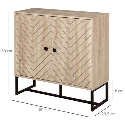 Dressoir – Opbergkast – Ladekast – Buffetkast – Commodes – Hout – 2 Deuren – Zwarte Metalen Poten – 80x29,5x80 cm – Verstelbare Plank