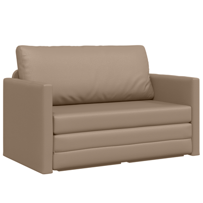 Bankbed – Slaapbank – Bedbank – Slaapbank met Chaise Longue – Loveseat – Ruimtebesparend Design – Massief Houten Frame en Metalen Ondersteuning – 124x71x78 cm – Cappuccino Synthetisch Leer