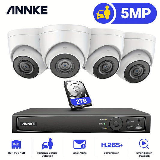 Beveiligingscamera Set – Camerabewaking – CCTV Systeem – Bewakingscamera – IP Camera – 8-kanaals PoE Installatie – 3K 6MP Resolutie Met Mens- & Voertuigdetectie – Inclusief 2TB Opslag