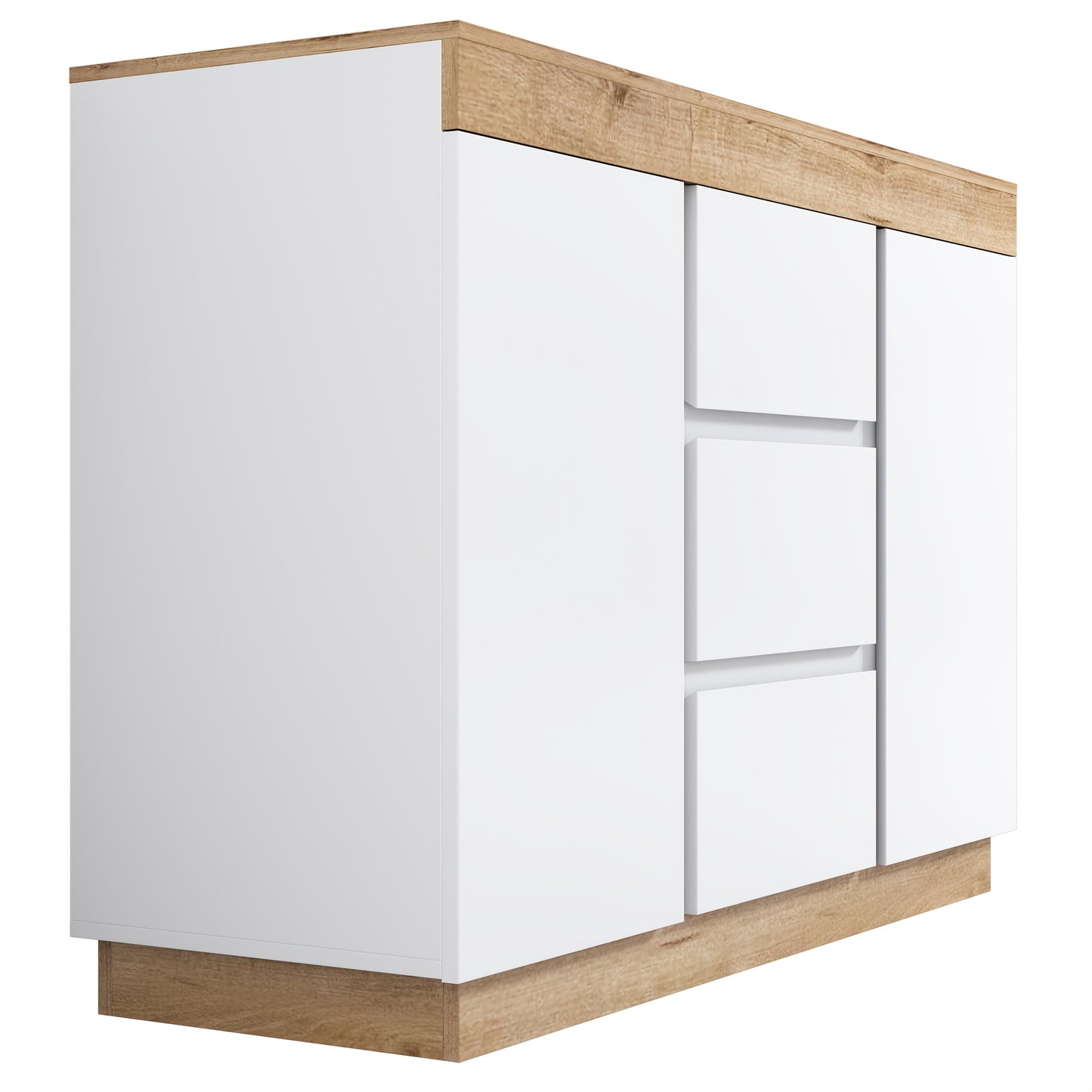 Ladekast – Commodes – Opbergkast – Dressoir – Ladenkast – Wit + Eiken – 3 Laden en 2 Deuren – Bamboe Materiaal & Minstens 68,58 cm Hoogte