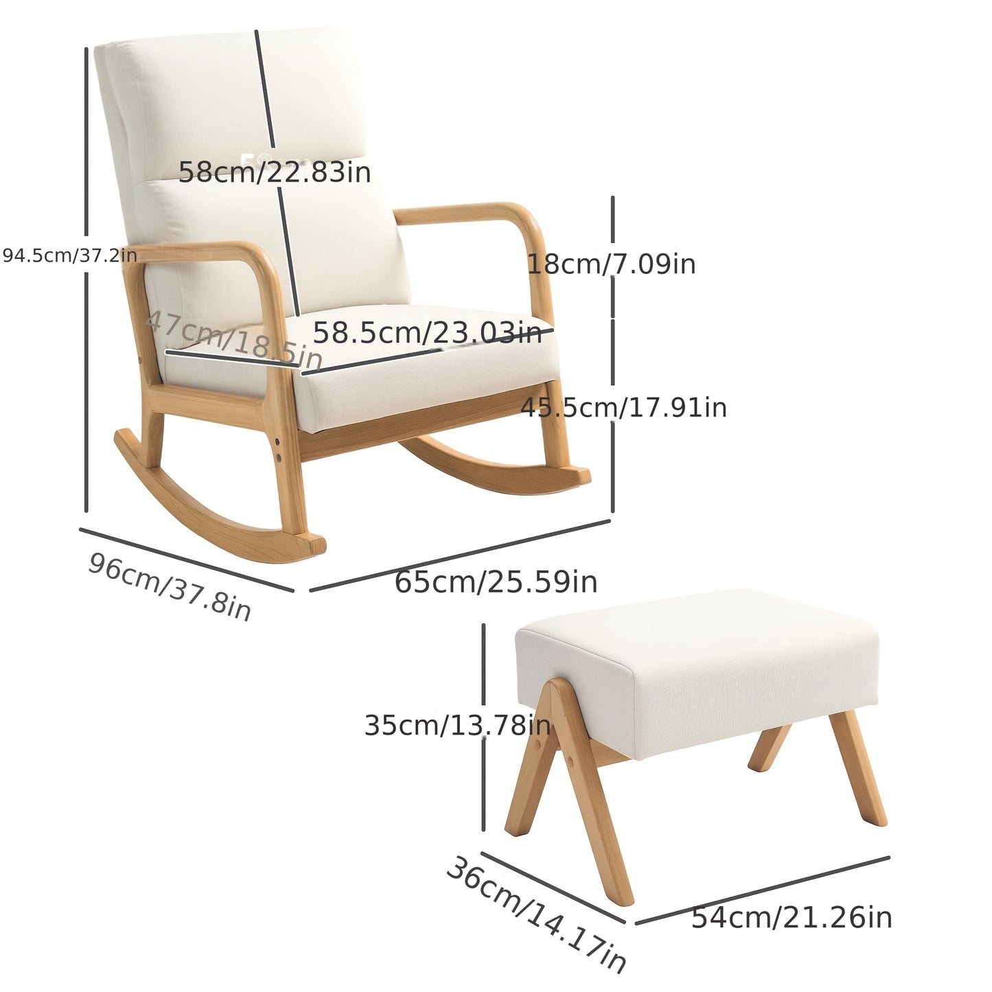 Schommelstoel – Loungestoel – Relaxstoel – Fauteuil – Zitstoel – Met Voetenbank – Bamboe Frame – Comfortabele Katoenen Bekleding – Max. Draagkracht 150 kg – Crème Wit