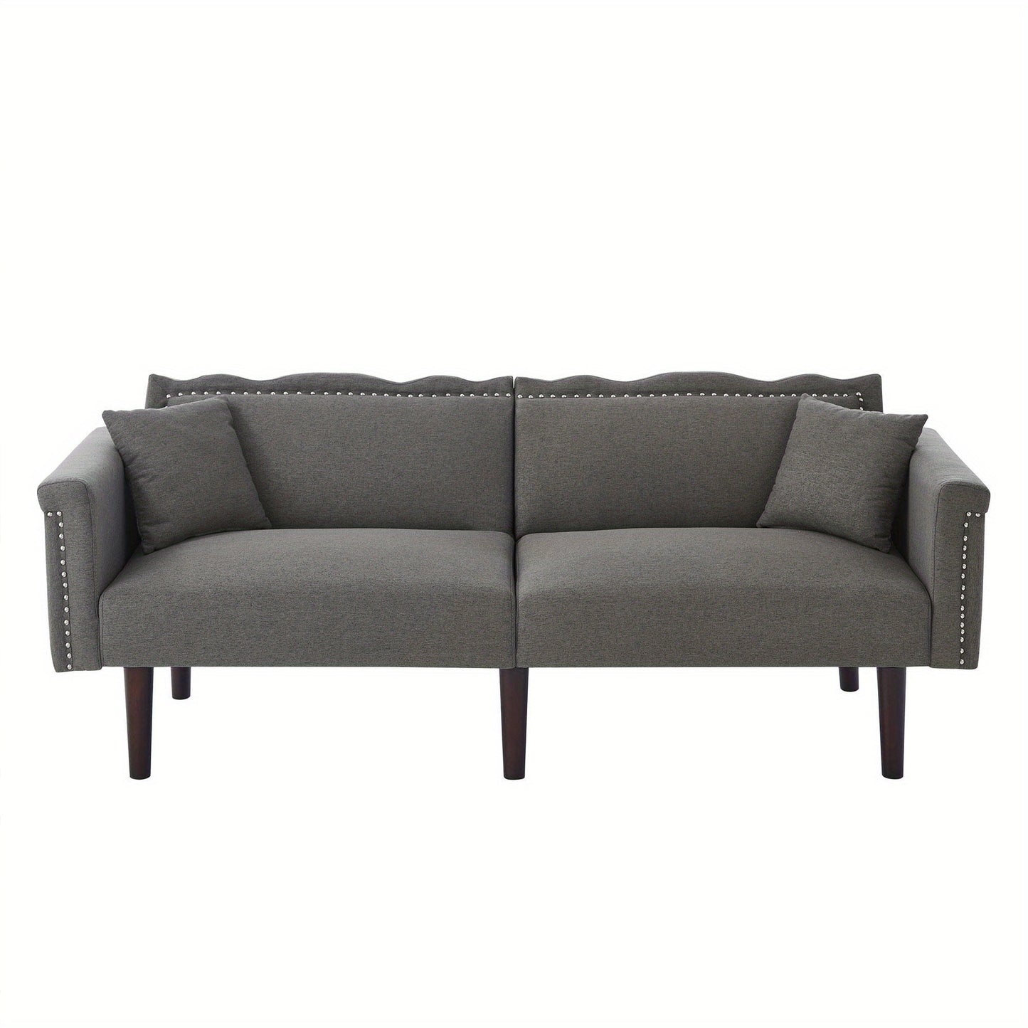 2-In-1 Bankbed – Slaapbank – Sofa Bed – Bedbank – Bank Sleeper – Verstelbare Rugleuningen – Houten Frame Donker Walnoot – Grijs – Comfortabel Schuim
