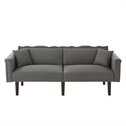 2-In-1 Bankbed – Slaapbank – Sofa Bed – Bedbank – Bank Sleeper – Verstelbare Rugleuningen – Houten Frame Donker Walnoot – Grijs – Comfortabel Schuim