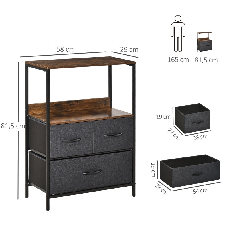 Ladekast – Dressoir – Opbergkast – Kledingkast – Vintage Meubel – Zwart Metalen Frame – Verstelbare Voeten – Stoffen Laden – MDF Plank
