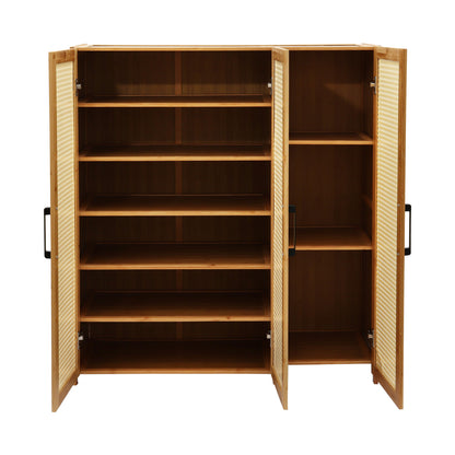 Schoenenkast – Schoenopberger – Schoenrek – Schoenkast – Schoenmeubel – Bamboe En MDF – Geventileerde Deuren – Ruim 89x33x100cm – Vrijstaand Design – Houtkleur