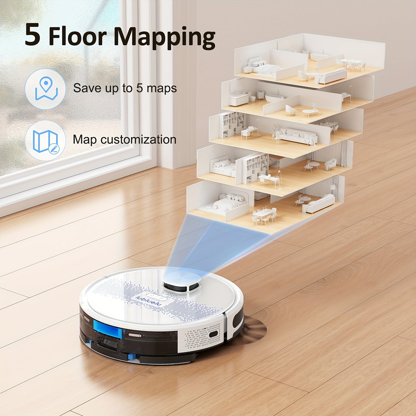 Robotstofzuiger – Robotstofzuiger & Mop – Robotveger – Robotcleaner – SL60 Plus Variant – 3-in-1 Zuigen, Dweilen & Vegen – Zelfledigend Stofreservoir 2,5L – 4000Pa Krachtige Zuigkracht