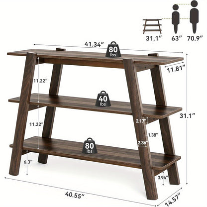 Sidetable – Consoletafel – Wandtafel – Haltafel – Sofa tafel – Smal ontwerp met 3 open planken – Duurzaam houtlook materiaal