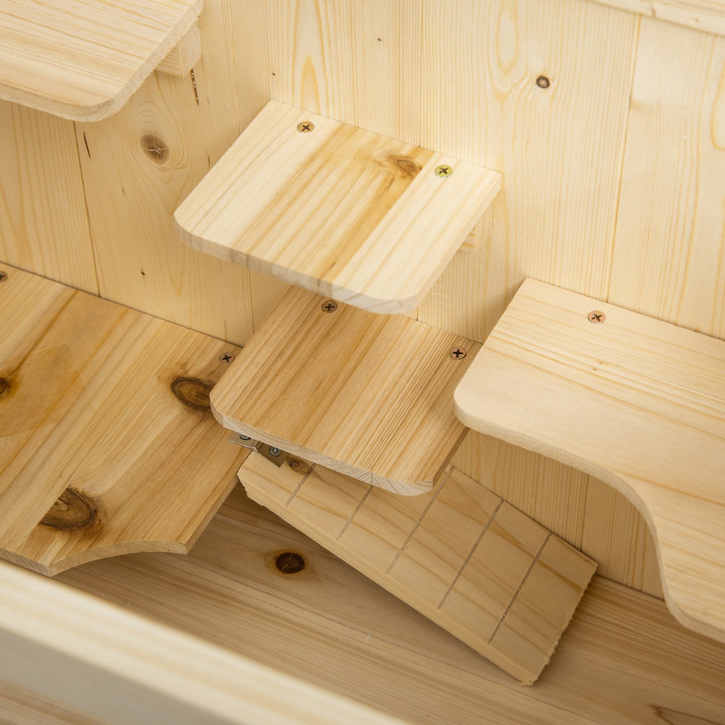 Hamsterkooi – Knaagdierkooi – Muizenkooi – Klein Dierenhok – Houten Kooi – 5 Verdiepingen – 10 Platforms – Natuurlijke Dennehout – Ruime Afmetingen 60x40x120 cm