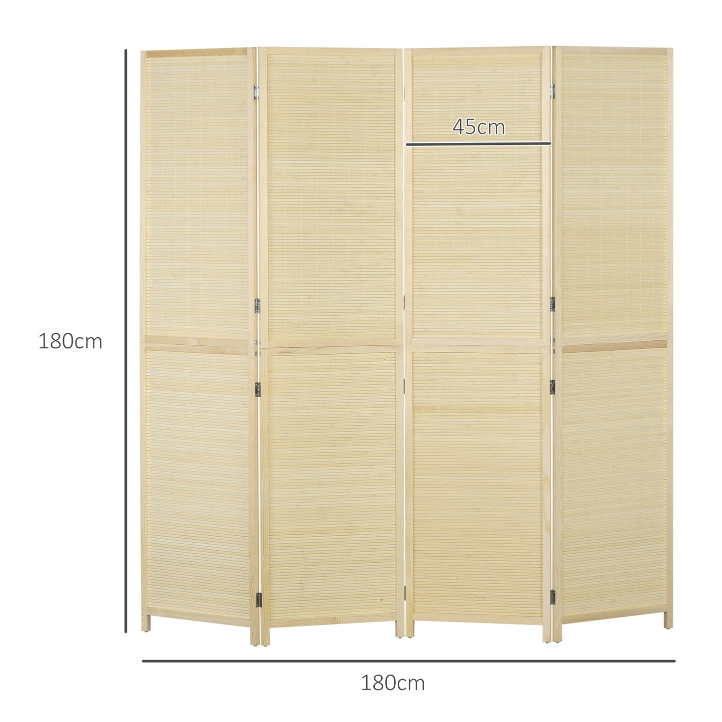 Bamboe Kamerscherm – Kamerscheiding – Roomdivider – Vouwscherm – Privacy Scherm – Natuurlijke Houtkleur – 4 Panelen 180x180 cm – Lichtgewicht & Opvouwbaar