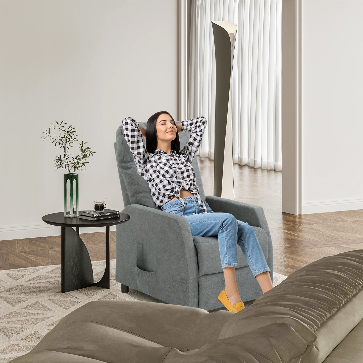 Relaxstoel – Fauteuil – Loungestoel – Zitzak – Relaxfauteuil – Lichtgrijs – Ergonomisch Ontwerp – Handmatig Verstelbare Rugleuning