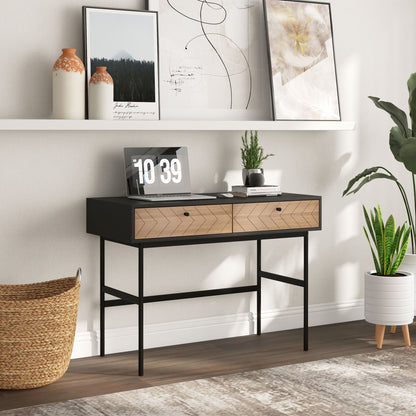 Bureau – Bureautafel – Computertafel – Werktafel – Schrijftafel – Met Twee Laden – Zwart Metalen Frame – 106 x 50 x 77 cm