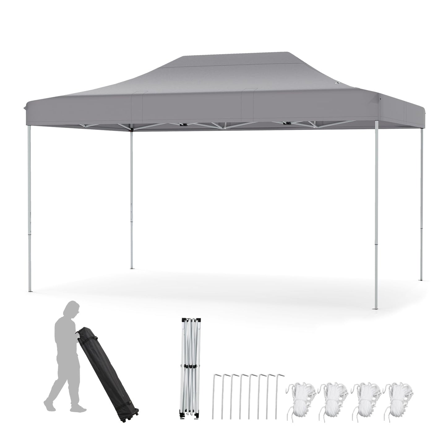 Partytent – Paviljoen – Easy-Up Tent – Vouwtent – Feesttent – Grijs – 3x4,5 Meter – Waterdicht Oxford Polyester – Verstelbare Hoogte Met Wieltjes