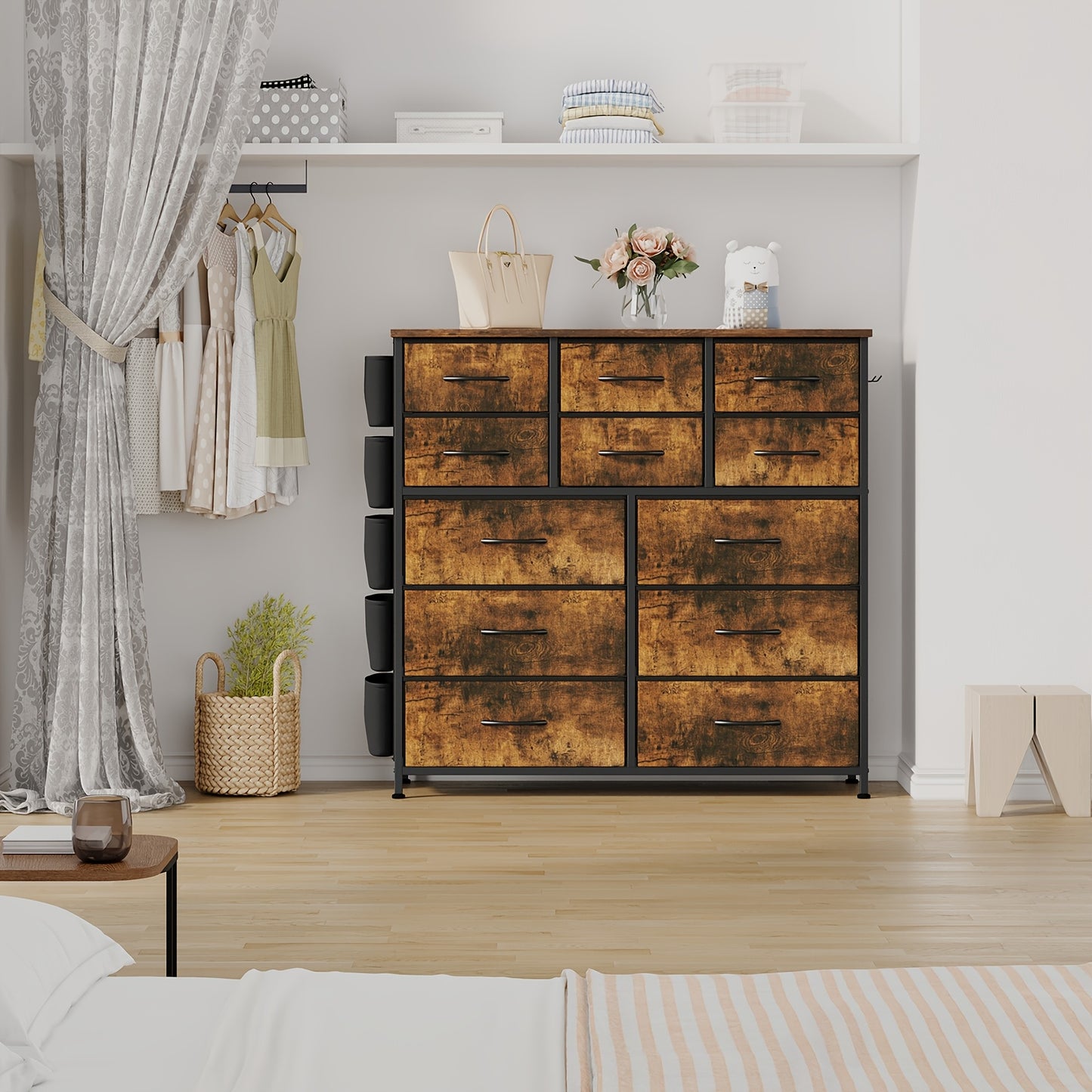 Opbergkast – Ladeblok – kastje – Dressoir – Opbergmeubel – Vintage Kleur – Stevig Metalen Frame – Houten Tafelblad 99x30x110 cm