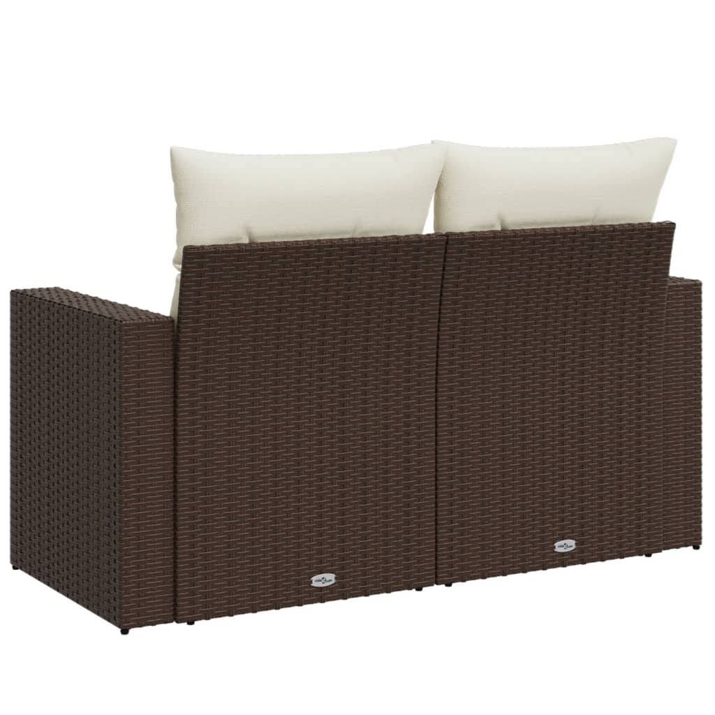 Tuinbank – Buitenbank – Zitbank – Buitenmeubel – 2-Zits – Poly Rattan – Weerbestendig – Met Zachte Beige Kussens