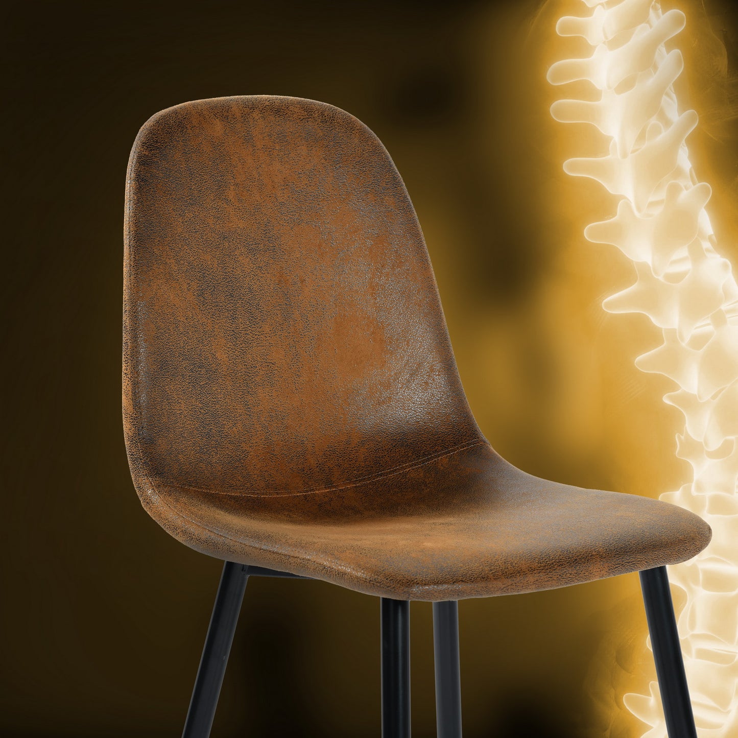 Bureaustoel – Werkstoel – Desk Chair – Office Chair – Vergaderstoel – Suède Bekleding – Ergonomische Rugleuning – Bruin – 45x54,5x86 cm – Metalen Frame – Set Van 4