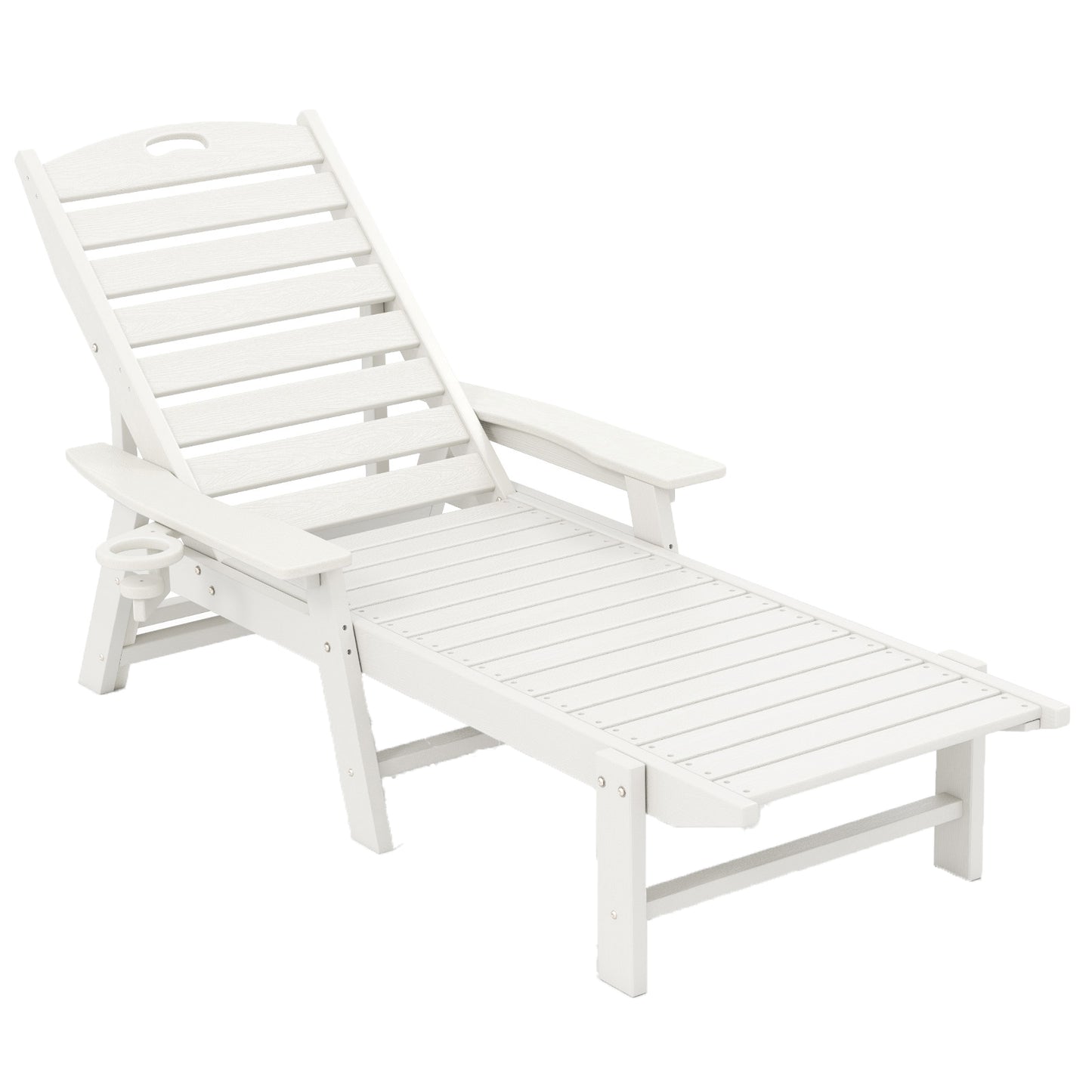 Patio Ligstoel – Tuinstoel – Ligbank – Relaxstoel – Buitenstoel – HDPE Materiaal – 4-Posities Verstelbare Rugleuning – Met Draaiende Bekerhouder – Wit