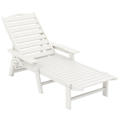 Patio Ligstoel – Tuinstoel – Ligbank – Relaxstoel – Buitenstoel – HDPE Materiaal – 4-Posities Verstelbare Rugleuning – Met Draaiende Bekerhouder – Wit