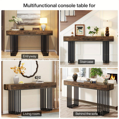 Consoletafel – Haltafel – Entreetafel – Foyertafel – Gangtafel – Modern Metaal Frame – Bruine Houtstructuur – Compact 80 cm Diameter