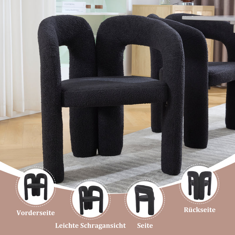 Stoel – Eetkamerstoel – Bureaustoel – Fauteuil – Leesstoel – Teddyflor Bekleding – Ergonomische Rugsteun – Zithoogte 42 cm – Stevig Houten Frame – Zwart