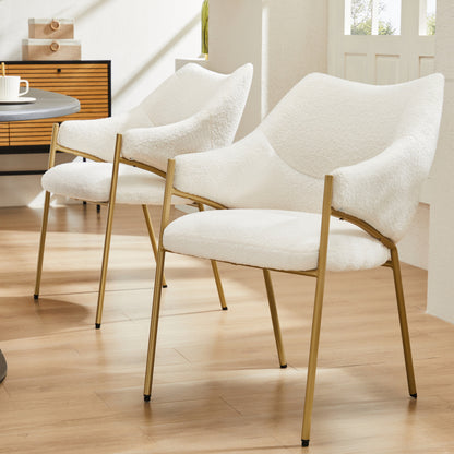 Eetkamerstoel – Lounge Stoel – Fauteuil – Armstoel – Sofa Stoel – Beige Sherpa Bekleding – Dikke Zitting 9,5 cm – Max. Draagvermogen 150 kg