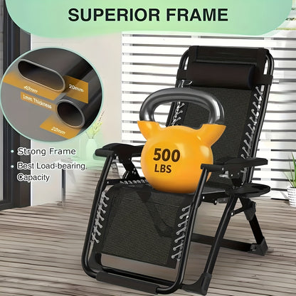 Outdoor Oversized Folding Sun Lounger, Patio Garden Chair with Cushion, Adjustable Recliner for Patio, Garden, Beach, Pool | Supports 250kg, Thick Padding & Neck Rest Pillow, Outdoor Chair, Patio Furniture, Poolside Lounger,