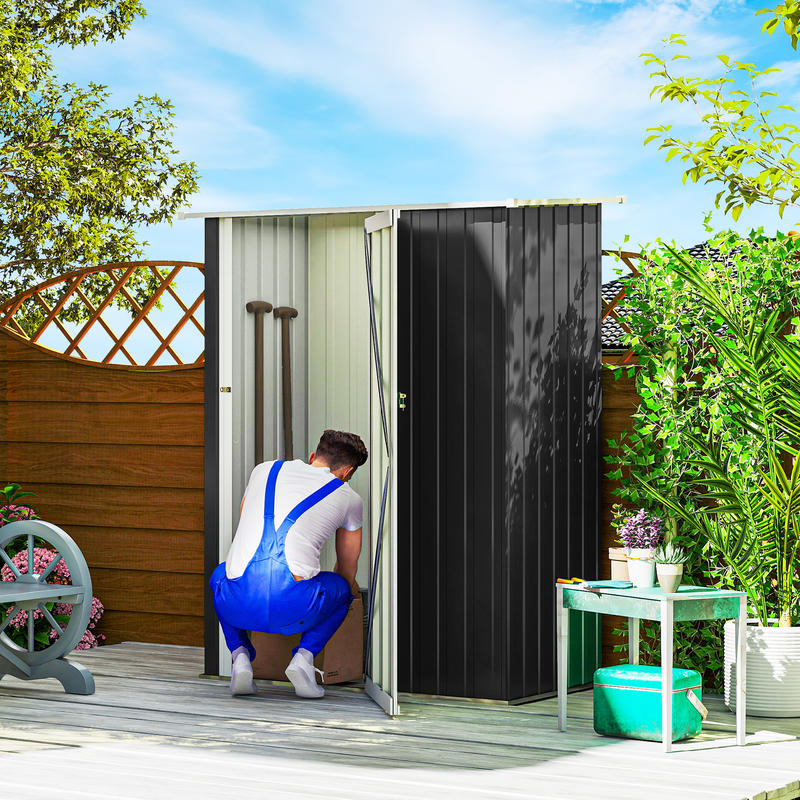 Tool shed garden house tool shed with door outdoor steel dark grey 142 x 84 x 189cm, temporary, removable, Temporary Shelter, Outdoor Shed, Compact Shed, Weatherresistant, Storage Shed, Utility Shed, Gardeners, Landscapers