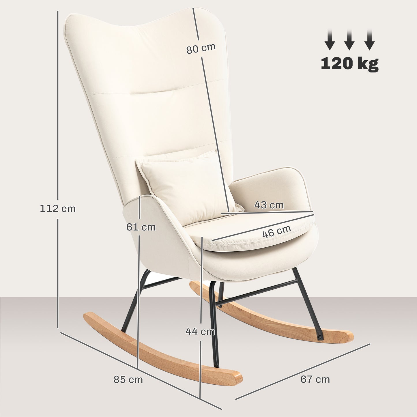 Schommelstoel – Relaxstoel – Schommelzetel – Lounge Chair – Stiltestoel – Crèmewit – Stabiele Houten Poten – Ergonomisch Met Lendenkussen