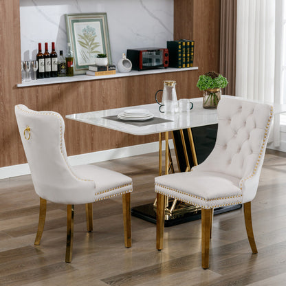 Eetkamerstoel – Keukenstoel – Dining Chair – Kuipstoel – Stoel – Set Van 2 – Gestoffeerde Zitting – Gouden Metalen Poten