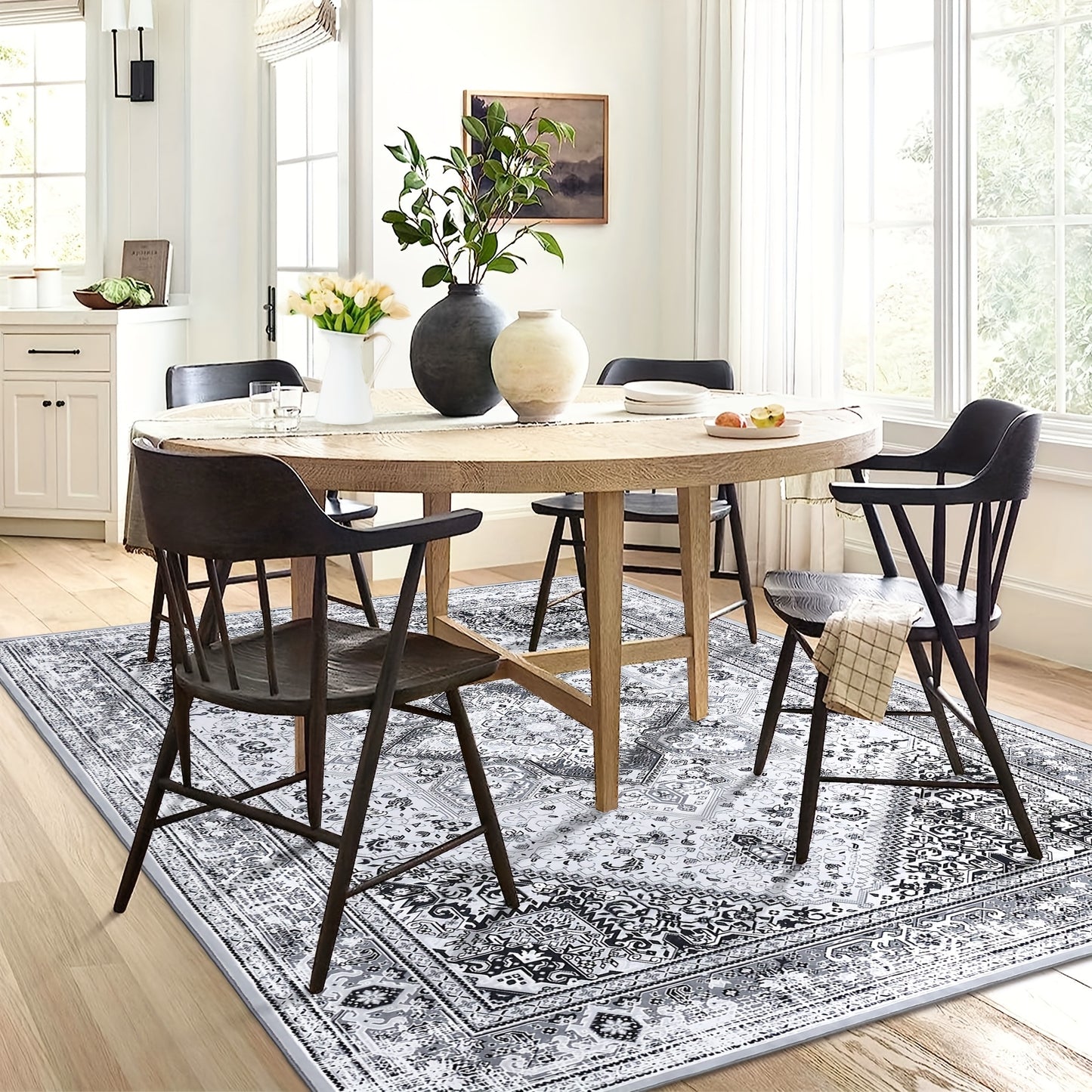 Vloerkleed – Tapijt – Lopertapijt – Speeltapijt – Antislipkleed – Laagpolig – Machinewasbaar – Lichtgewicht – Bohemian Vintage Grijs