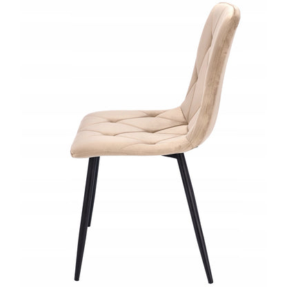 Eetkamerstoelen – Gestoffeerd – Stoelen Set – Velours Stoel – Moderne Armstoel – Zacht Velours – Diamond Stiksels – Zwart Metalen Poten – Max 130 kg Draagvermogen