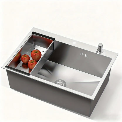 Spoelbak – Keukenspoelbak – Enkele Bak – RVS Spoelbak – Onderbouw Spoelbak – 80x50 cm – Extra Diep 22 cm – Inclusief Afvoerset en Zeepdispenser