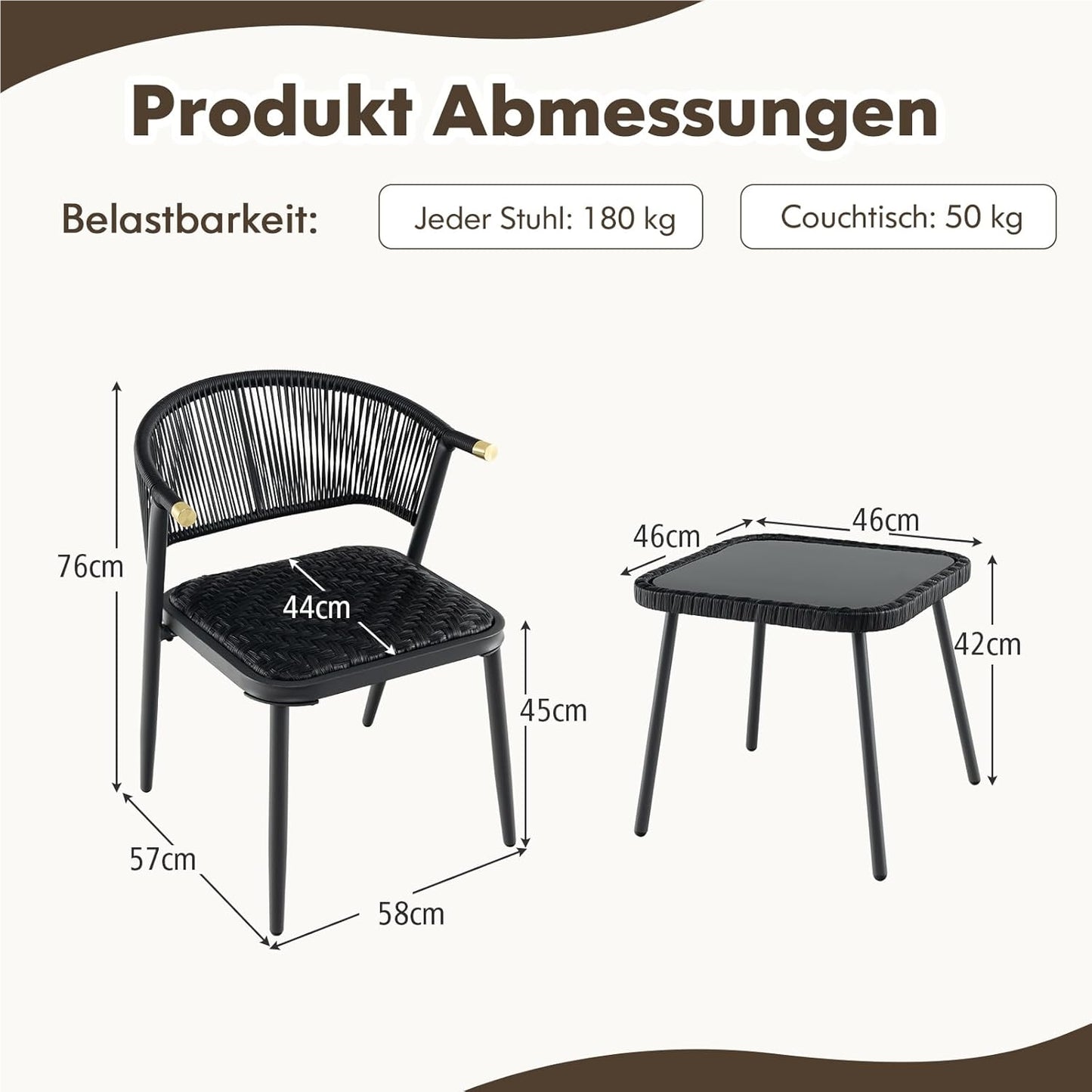 Rattan Tuinmeubelset – Balkonset – Tuinstoelen – Lounge Set – Terrasmeubilair – Sneldrogende Kussens – Weerbestendig PE-Rattan