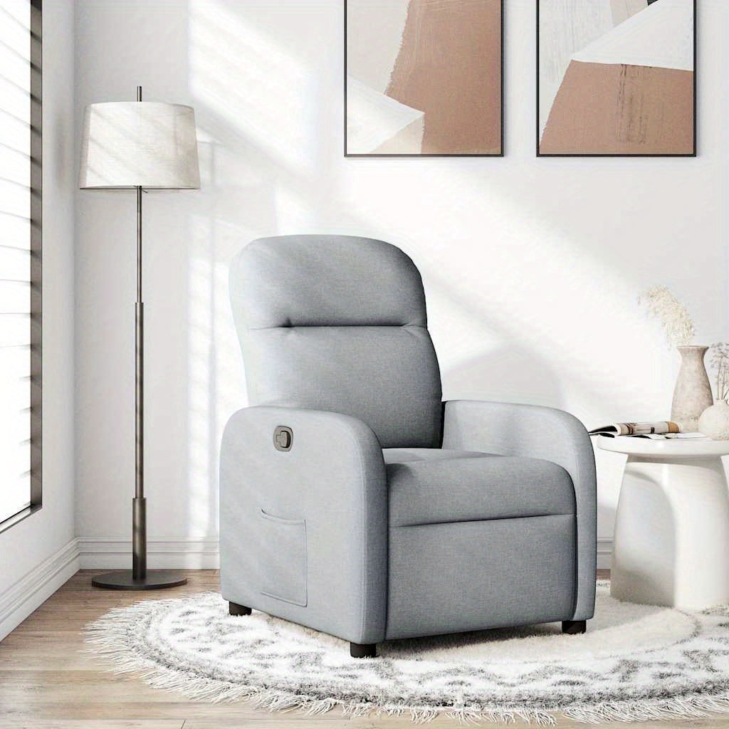 Fauteuil – Relaxstoel – Zitzak – Lounge Stoel – Leunstoel – Lichtgrijs – Stofbekleding – Verstelbare Rugleuning – Houten Frame