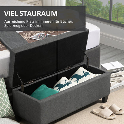 Opbergbank – Opbergbank – Zitelement – Bankje – Opbergkist – Donkergrijs – Linnenlook Bekleding – Stevige Houten Poten – 100 x 40 x 44 cm
