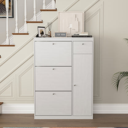 Schoenenkast – Schoenenrek – Schoenenopberger – Schoenenmeubel – Schoenenbank – Kantelfunctie – Massief Hout – 3 Uitklapbare Vakken – Smal Design